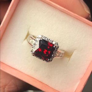 Square Garnet CZ Sterling Silver Ring